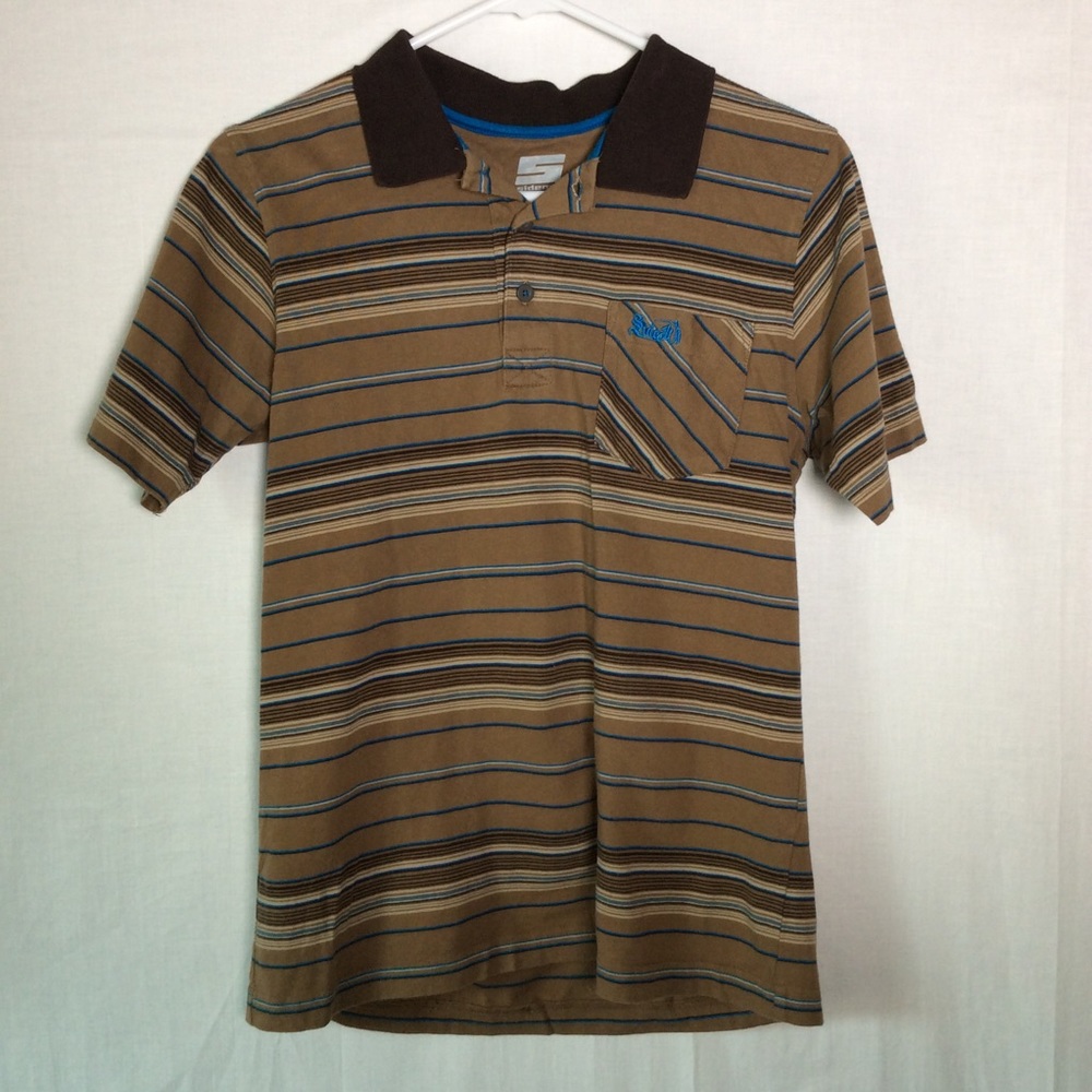 Sideout Boys Brown Striped Blue/Tan Collared Shirt